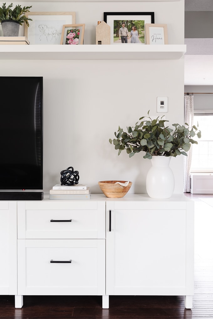 home decor on a media center in a living room modern