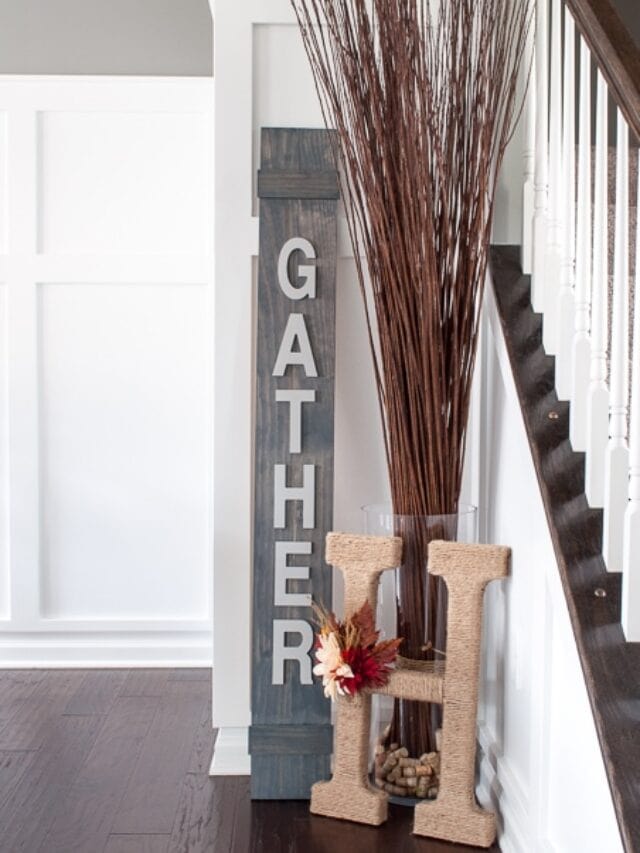 Great tutorial for an easy fall wooden sign. This Gather Sign is perfect for Thanksgiving! I love the rustic modern twist for autumn.