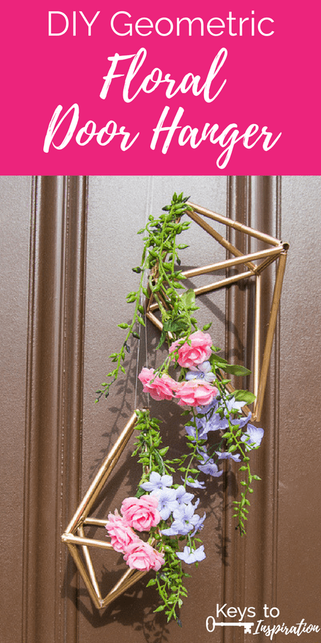 Pretty idea and unique take on a spring wreath! This geometric floral door hanger is gorgeous and a budget friendly way to create a unique spring decoration. 