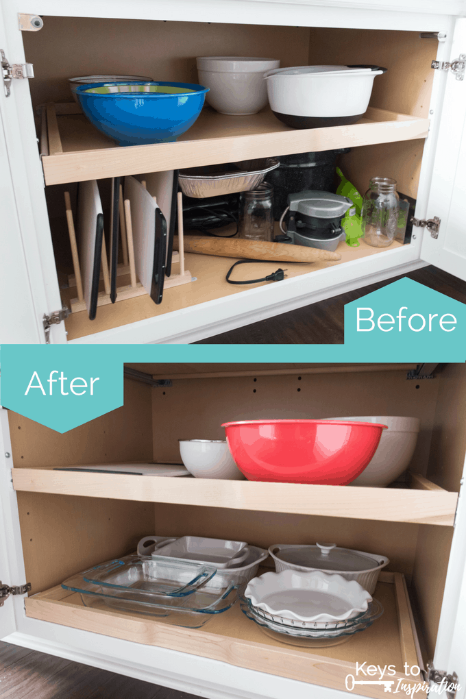 Organized kitchen cabinets and drawers. Functional and practical solutions for kitchen organizing problems. Get rid of the clutter and learn exactly what organizing products to buy.