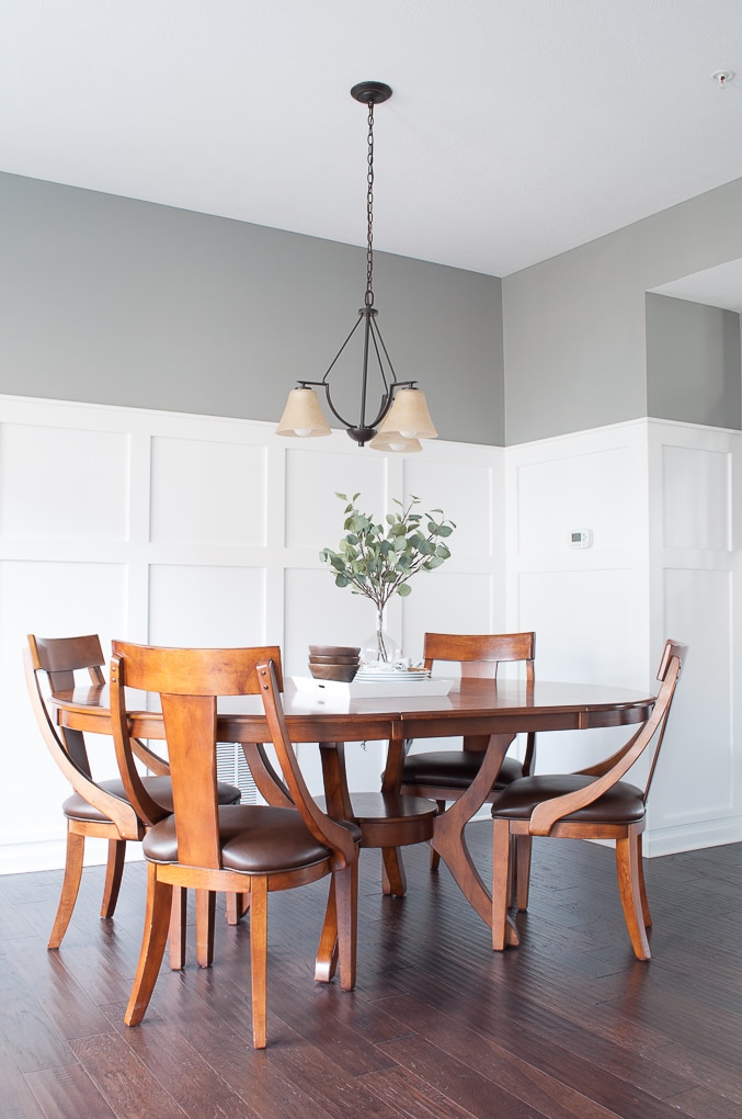 dining room table with white board and batten