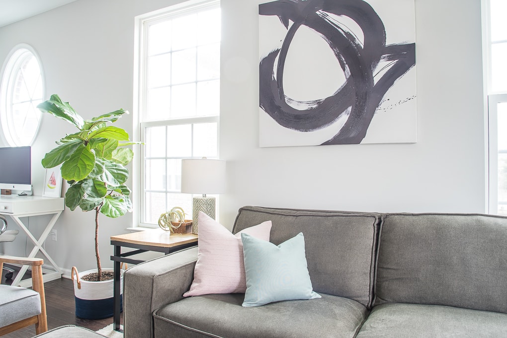 small fiddle leaf fig tree in living room left