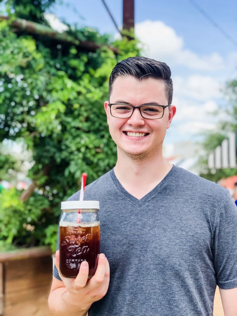 Ben at Magnolia Silos with iced tea