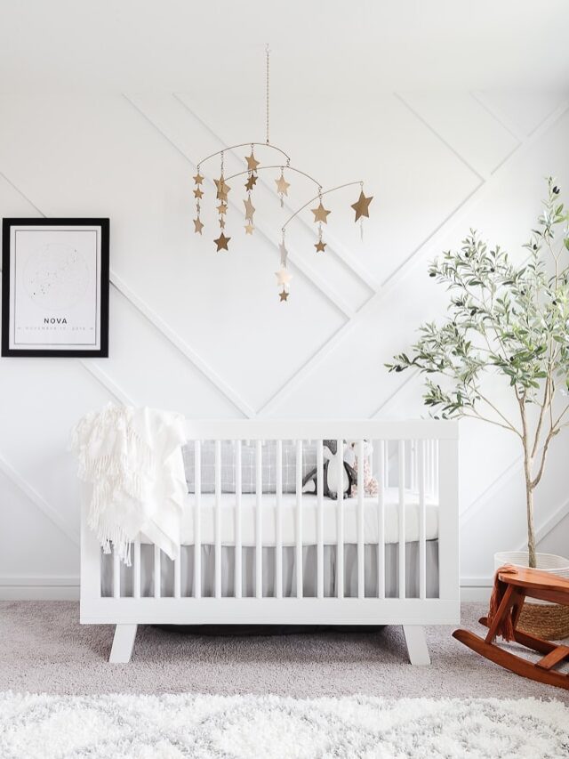 DIY Geometric Wood Accent Wall Christene Holder Home   Cropped Neutral Feminine Nursery 78 