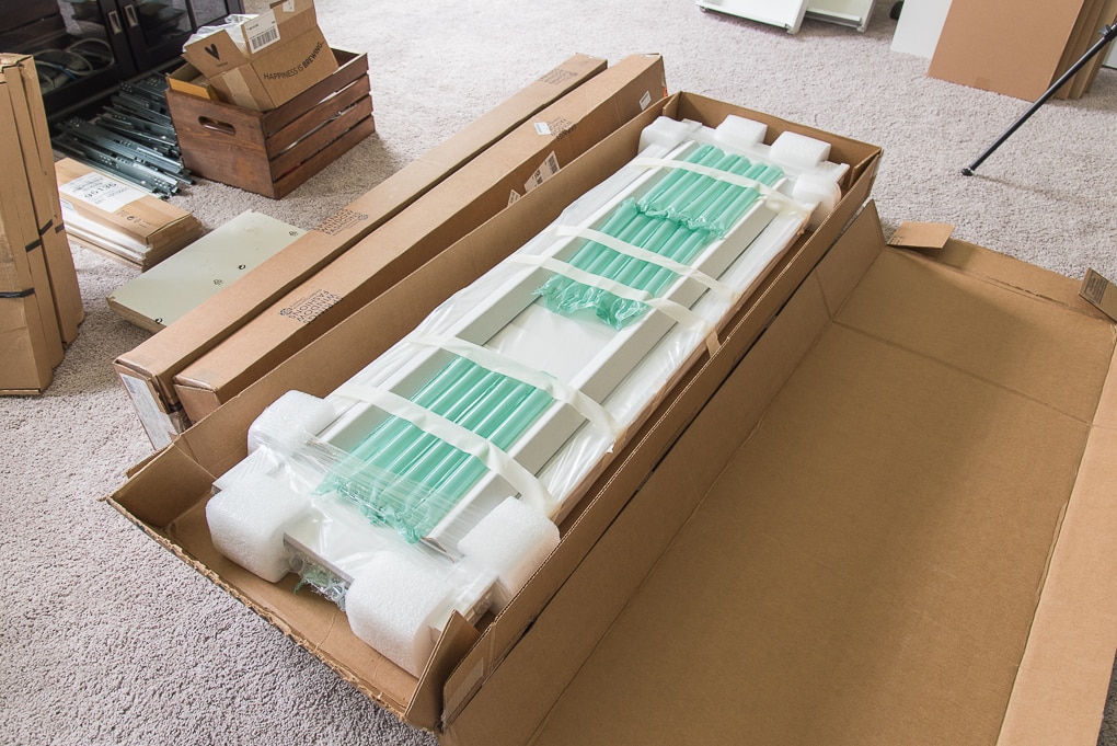 plantation shutters in packaging shipment unwrapped