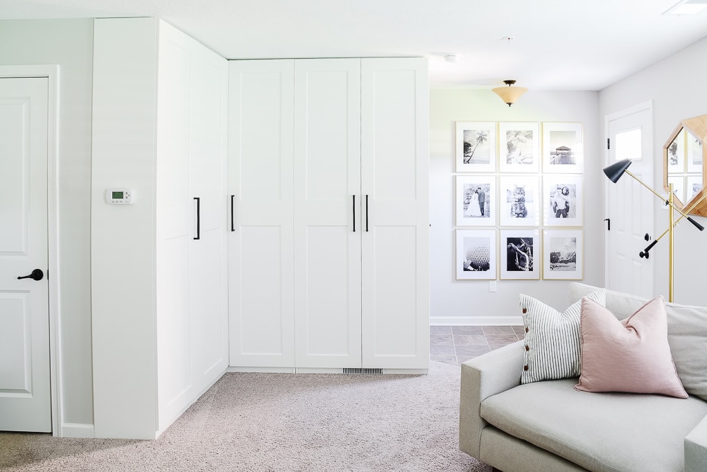 IKEA PAX cabinets white in basement office