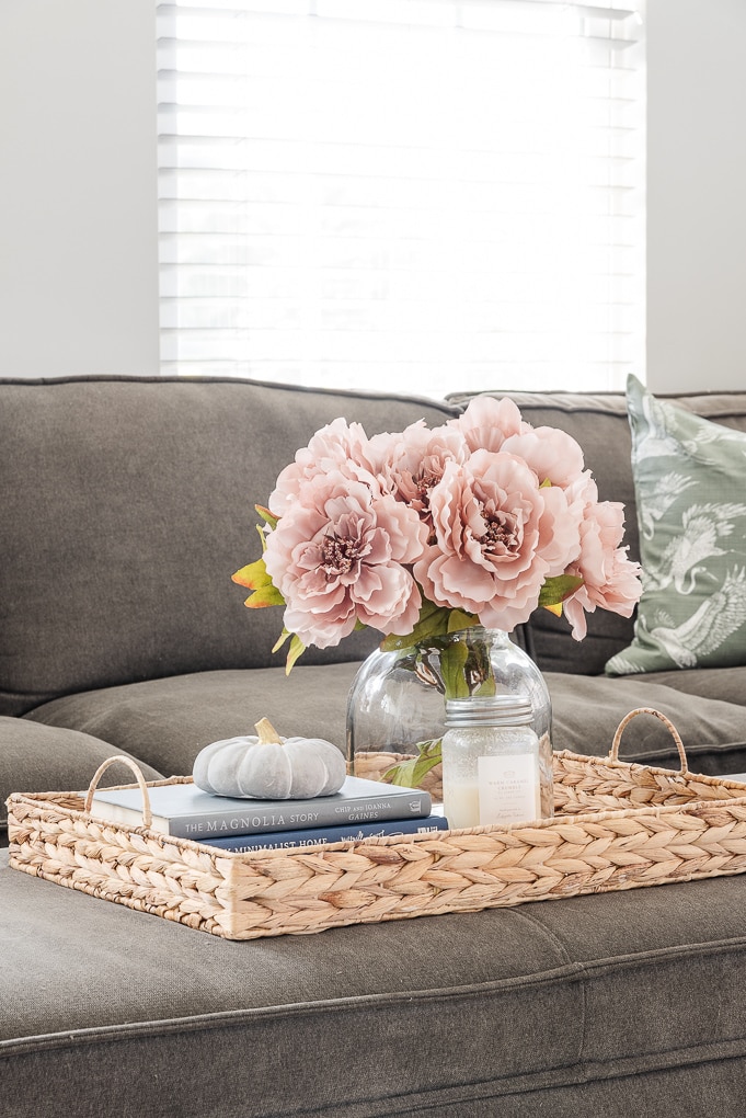 fall ottoman decor on tray