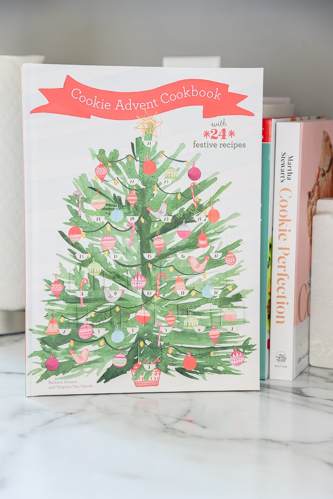 Cookie Advent Calendar book in Christmas kitchen