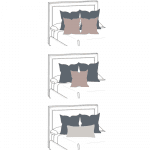 A graphic illustrating three different ways to arrange throw pillows on a bed. Each arrangement shows a mix of square and rectangular pillows placed against the headboard, showcasing unique throw pillow cover combinations. The title reads "Throw Pillows on a Bed." The bottom text reads "christeneholderhome.com.