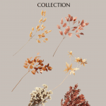 A beige poster showcasing the Hearth and Hand with Magnolia Target Fall Collection. It features illustrations of five different autumnal floral arrangements, each with distinct leaves and blooms in shades of gold, brown, white, and red. Text reads: "Hearth & Hand target fall COLLECTION" and "Christene Holder Home.