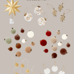 Promotional poster for the Studio McGee Target Christmas Collection. It displays various Christmas ornaments, including a golden star, glass balls in different colors, and golden decorative branches. At the bottom, it reads "Christene Holder Home.