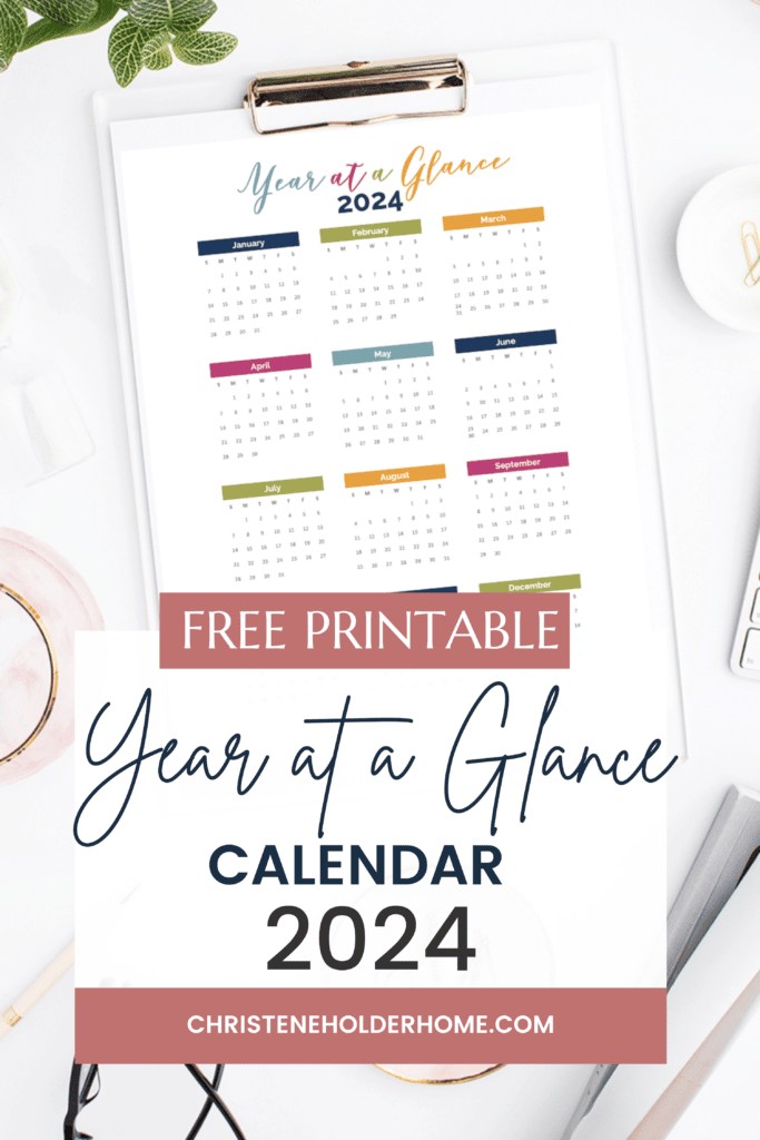 Free Printable Year At A Glance Calendar: New 2024 