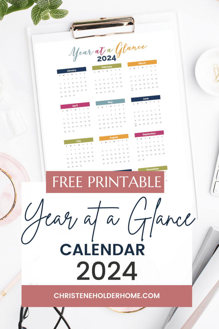 Free Printable Year at a Glance Calendar: New 2024 | Christene Holder Home