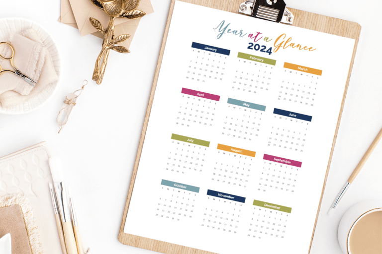 Free Printable Year at a Glance Calendar: New 2024 | Christene Holder Home