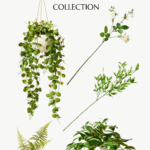 A promotional poster for the Hearth and Hand with Magnolia Target Summer Collection by Christene Holder Home. It showcases various green indoor plants, including a hanging plant, a branch with white flowers, a leafy green branch, a fern, and a lush potted plant.