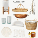 Discover the Hearth and Hand with Magnolia Target Summer Collection: an assortment of summer-themed home decor items including a beverage dispenser, baskets, a wooden bowl, towels, glasses, a plate, candles, and a bread cloche. Perfect for your seasonal refresh!