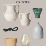 A collage of eight different decorative vases from Studio McGee's Target Fall Collection. The image showcases a variety of shapes and colors, including earthy tones and neutral hues. Text at the top reads "Studio McGee Target Fall Collection" with "Christene Holder Home" at the bottom.