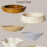 A promotional poster for the Studio McGee Target Fall Collection, showcasing six unique ceramic bowls in elegant shapes and neutral colors. "Studio McGee Target Fall Collection" graces the top, while "Christene Holder Home" is subtly displayed at the bottom.